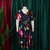 Summer Fashion Chic Women's Belt Print African Plus Size Midi Dress