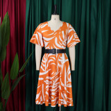 Summer Fashion Chic Women's Belt Print African Plus Size Midi Dress