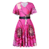Summer Fashion Chic Women's Belt Print African Plus Size Midi Dress