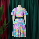 Summer Fashion Chic Women's Belt Print African Plus Size Midi Dress