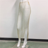 Diamond Fishnet Mesh Skirt Nightclub Party Sexy See-Through Skirt