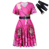 Summer Fashion Chic Women's Belt Print African Plus Size Midi Dress