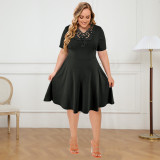 Plus Size Women's Cutout Patchwork Short Sleeve Dress