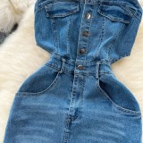 Women's Summer Slit Strap Dnim Dress