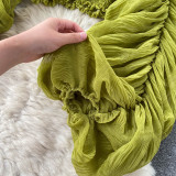 Pleated Puff Sleeves Slim Short Fashionable Chiffon Shirt Tops