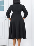 Women's Fashion Chic Solid Color V-Neck Pleated High Waist Swing Dress