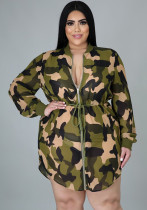 Women's Camouflage Print Lace-Up Slim Fit Casual Fashion Plus Size Dress