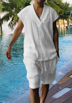 Men's Summer Loose Sleeveless T-Shirt Shorts Men's Summer Casual Jacquard Knitting Set