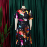 Summer Fashion Chic Women's Belt Print African Plus Size Midi Dress