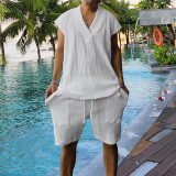 Men's Summer Loose Sleeveless T-Shirt Shorts Men's Summer Casual Jacquard Knitting Set