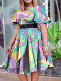 Summer Fashion Chic Women's Belt Print African Plus Size Midi Dress