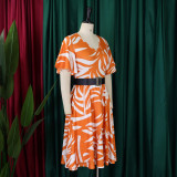 Summer Fashion Chic Women's Belt Print African Plus Size Midi Dress