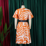 Summer Fashion Chic Women's Belt Print African Plus Size Midi Dress