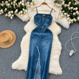 Women's Summer Slit Strap Dnim Dress