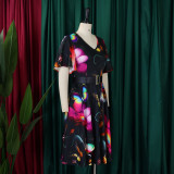 Summer Fashion Chic Women's Belt Print African Plus Size Midi Dress