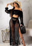 Summer Hollow Sexy Fashion Mesh Tassel See-Through Two-Piece Skirt Set