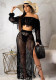 Summer Hollow Sexy Fashion Mesh Tassel See-Through Two-Piece Skirt Set