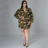 Women's Camouflage Print Lace-Up Slim Fit Casual Fashion Plus Size Dress