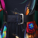 Summer Fashion Chic Women's Belt Print African Plus Size Midi Dress