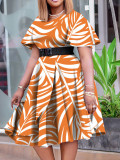 Summer Fashion Chic Women's Belt Print African Plus Size Midi Dress