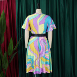 Summer Fashion Chic Women's Belt Print African Plus Size Midi Dress