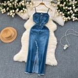 Women's Summer Slit Strap Dnim Dress