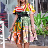 Summer Fashion Chic Women's Belt Print African Plus Size Midi Dress