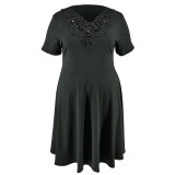 Plus Size Women's Cutout Patchwork Short Sleeve Dress