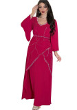 Muslim Abaya Beaded Chiffon Dress With Belt