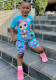 Children's Clothing Girls Fashion Cartoon Print T-Shirt Shorts Casual Two Piece Set