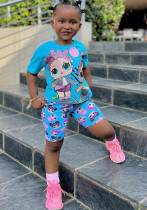 Children's Clothing Girls Fashion Cartoon Print T-Shirt Shorts Casual Two Piece Set Children's Clothing Girls Fashion Cartoon Print T-Shirt Shorts Casual Two Piece Set