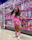 Children's Clothing Girls Fashion Cartoon Print T-Shirt Shorts Casual Two Piece Set