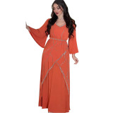 Muslim Abaya Beaded Chiffon Dress With Belt