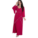 Muslim Abaya Beaded Chiffon Dress With Belt