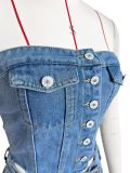 Fashion Women's Clothing Strapless Fashion Two Piece Denim Shorts Set