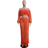 Summer Hollow Sexy Fashion Mesh Tassel See-Through Two-Piece Skirt Set