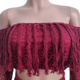 Summer Hollow Sexy Fashion Mesh Tassel See-Through Two-Piece Skirt Set