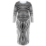 Plus Size Women's Irregular Striped Long Sleeve Dress