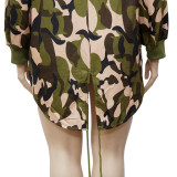 Women's Camouflage Print Lace-Up Slim Fit Casual Fashion Plus Size Dress
