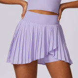 Casual Pleated Sports Fitness Skirt Women's Fake Two-Piece Quick-Drying Tennis Culottes