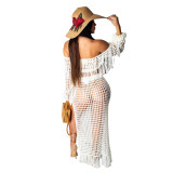 Summer Hollow Sexy Fashion Mesh Tassel See-Through Two-Piece Skirt Set