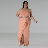 Plus Size Women's Tassel Irregular Sleeveless Two Piece Skirt Set