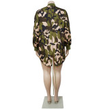 Women's Camouflage Print Lace-Up Slim Fit Casual Fashion Plus Size Dress