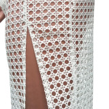 Summer Hollow Sexy Fashion Mesh Tassel See-Through Two-Piece Skirt Set