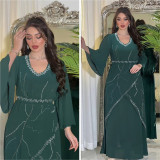 Muslim Abaya Beaded Chiffon Dress With Belt