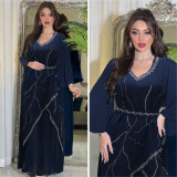 Muslim Abaya Beaded Chiffon Dress With Belt
