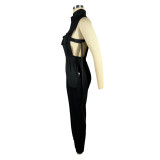 Women Solid Zipper Pocket Jumpsuit