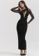 Spring Hollow Mesh Fashionable Hollow Long Sleeve Slit Long Dress