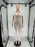 Women's Summer Lace Short Sleeve Low Back Sexy Nightclub Jumpsuit