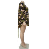 Women's Camouflage Print Lace-Up Slim Fit Casual Fashion Plus Size Dress